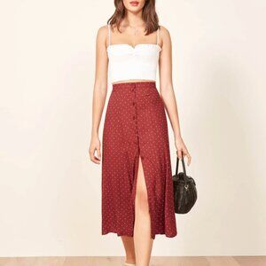 Reformation Hermosa Midi Skirt Size 4 Red Button Down